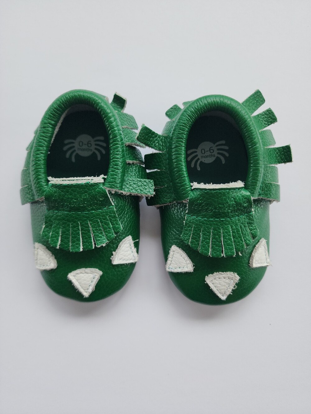 Itzy Ritzy Dino Moccasins Green Leather Baby Shoes 0-6 Months